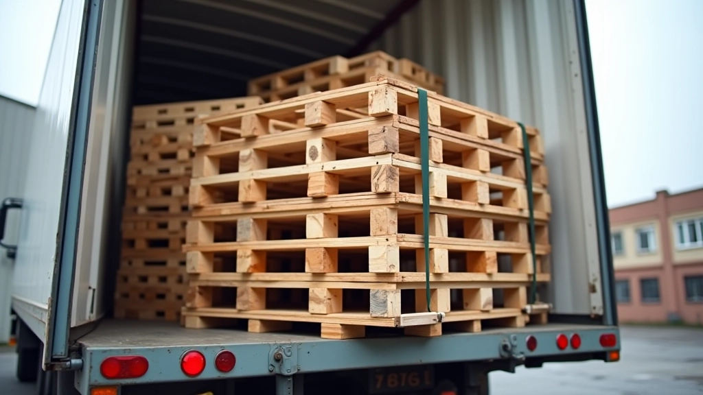 Wooden pallets loaded on a truck with protective covering and proper securing straps